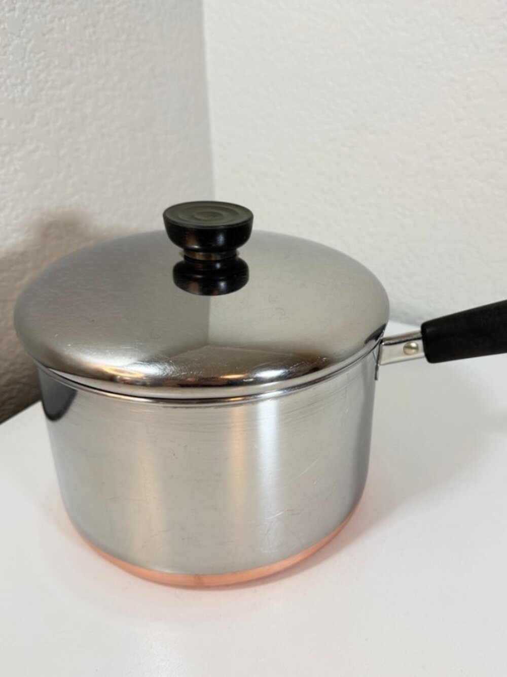 VTG Revere Ware 3 QT-85 Saucepan Copper Bottom Stainless Steel 1801 w/ Lid GUC